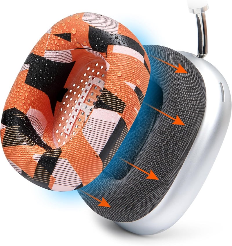 WC SweatZ Max - Patented Protective Earpad Covers for Airpods Max Made by Wicked Cushions | Sweatproof & Easily Washable | Full Earpad Sweat Protection | Orange Prism - Image 1